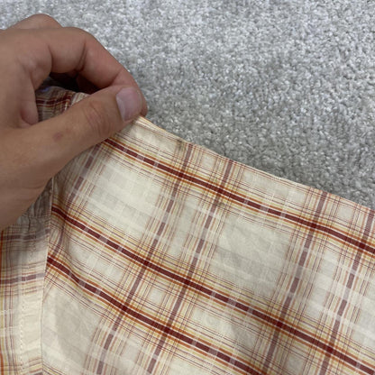 Columbia checkered short sleeve shirt y2k beige red Festival style button down summer shirt