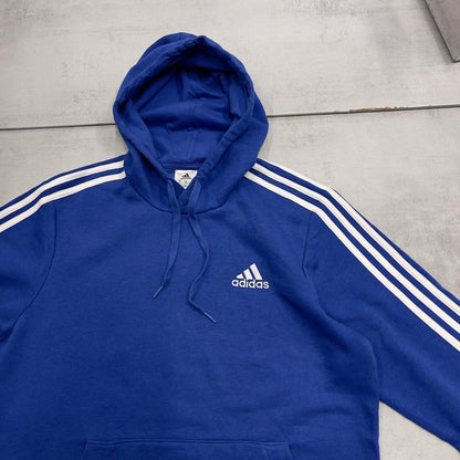Blue Adidas hoodie M pullover y2k jumper embroidered logo stripe design