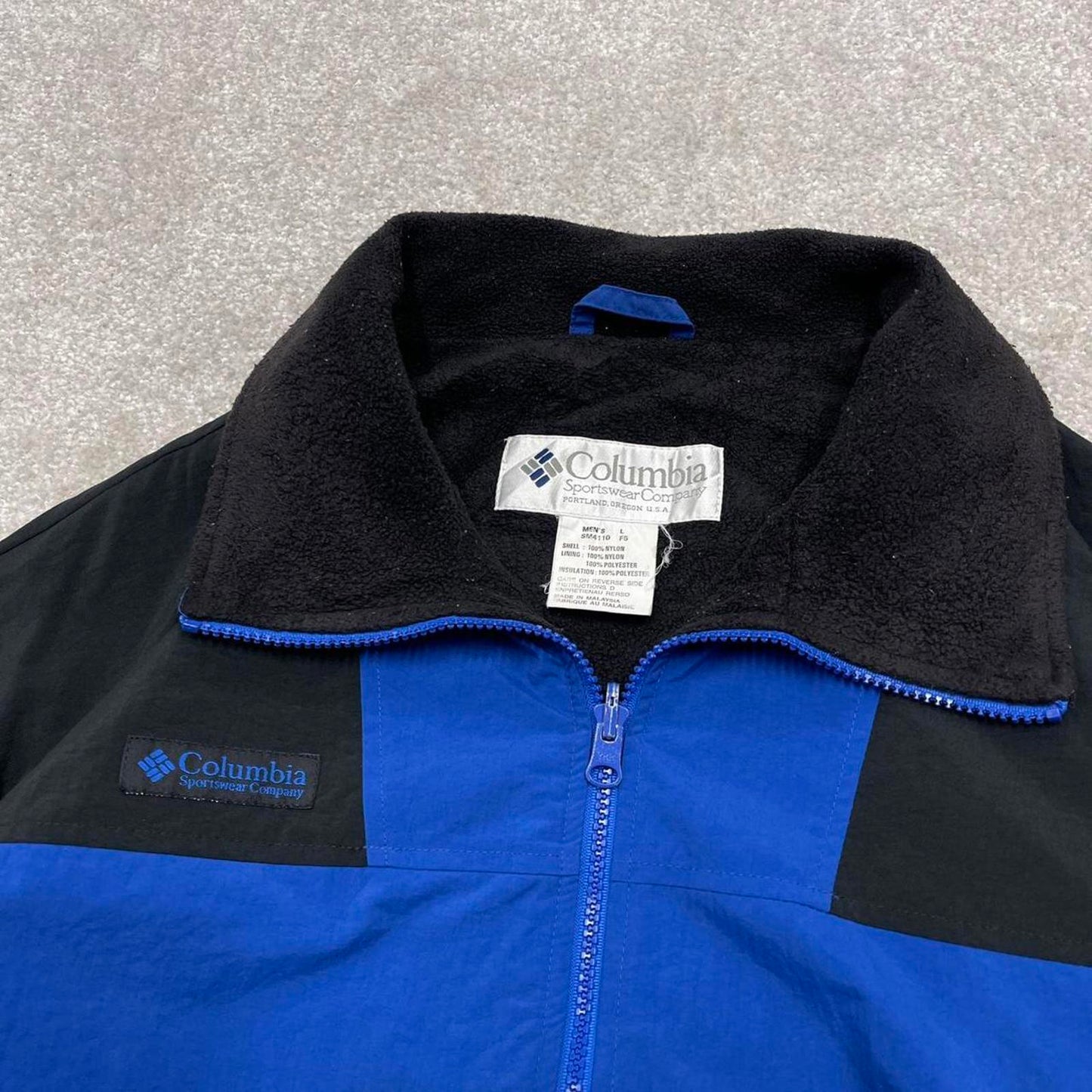 00s Columbia technical windbreaker jacket L blue men's y2k style fleece lined adjustable autumn