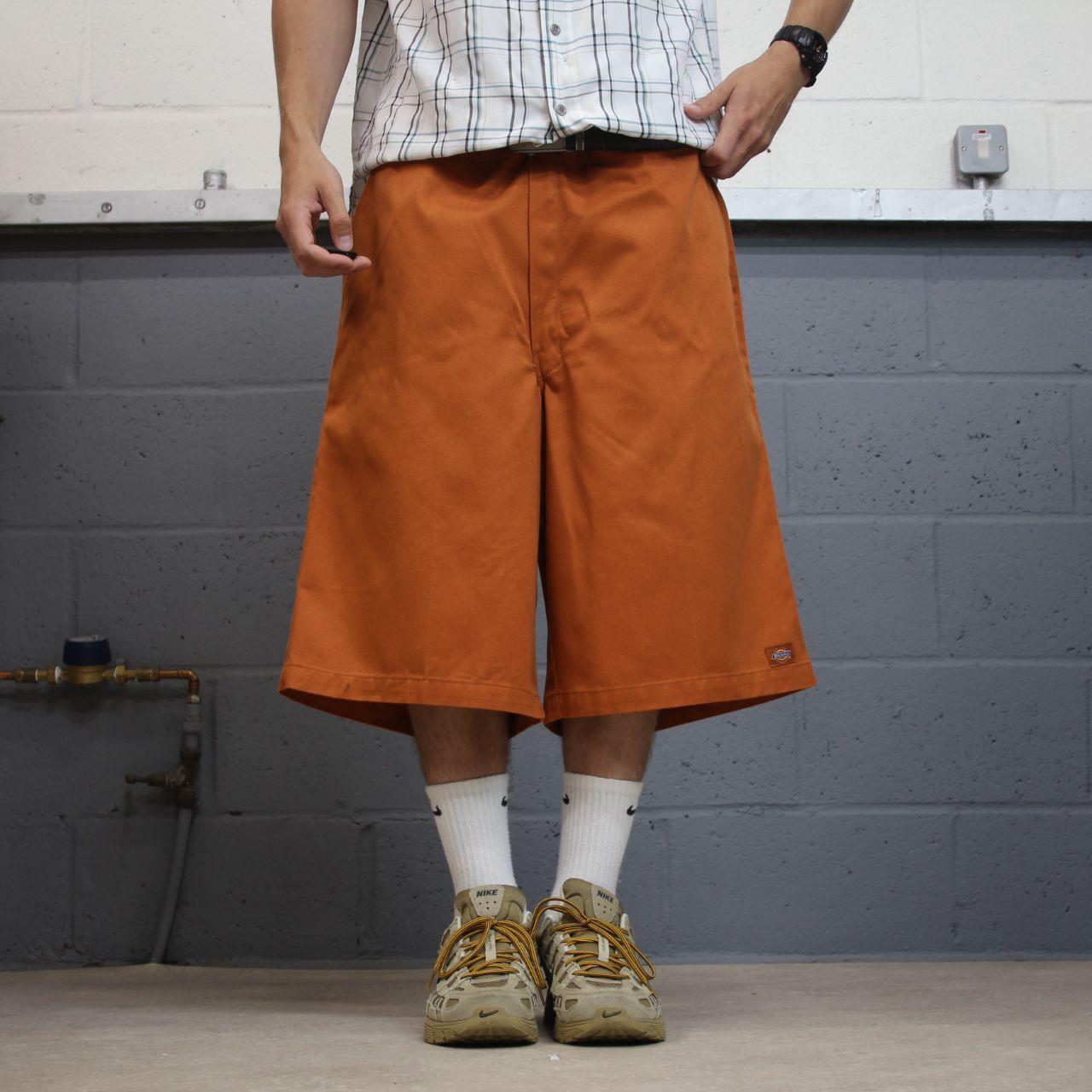 Orange baggy Dickies carpenter chino shorts Chino style skater shorts long wide leg festival