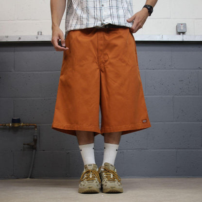 Orange baggy Dickies carpenter chino shorts Chino style skater shorts long wide leg festival