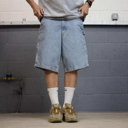 Denim carpenter shorts cargo blue Basic Editions loose leg skater style surf jorts