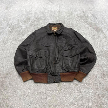 Vintage leather flight aviator bomber jacket brown Banana Republic boxy genuine leather coat
