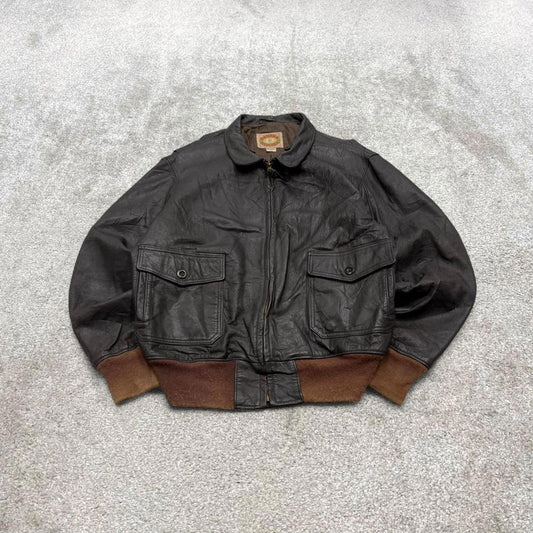 Vintage leather flight aviator bomber jacket brown Banana Republic boxy genuine leather coat