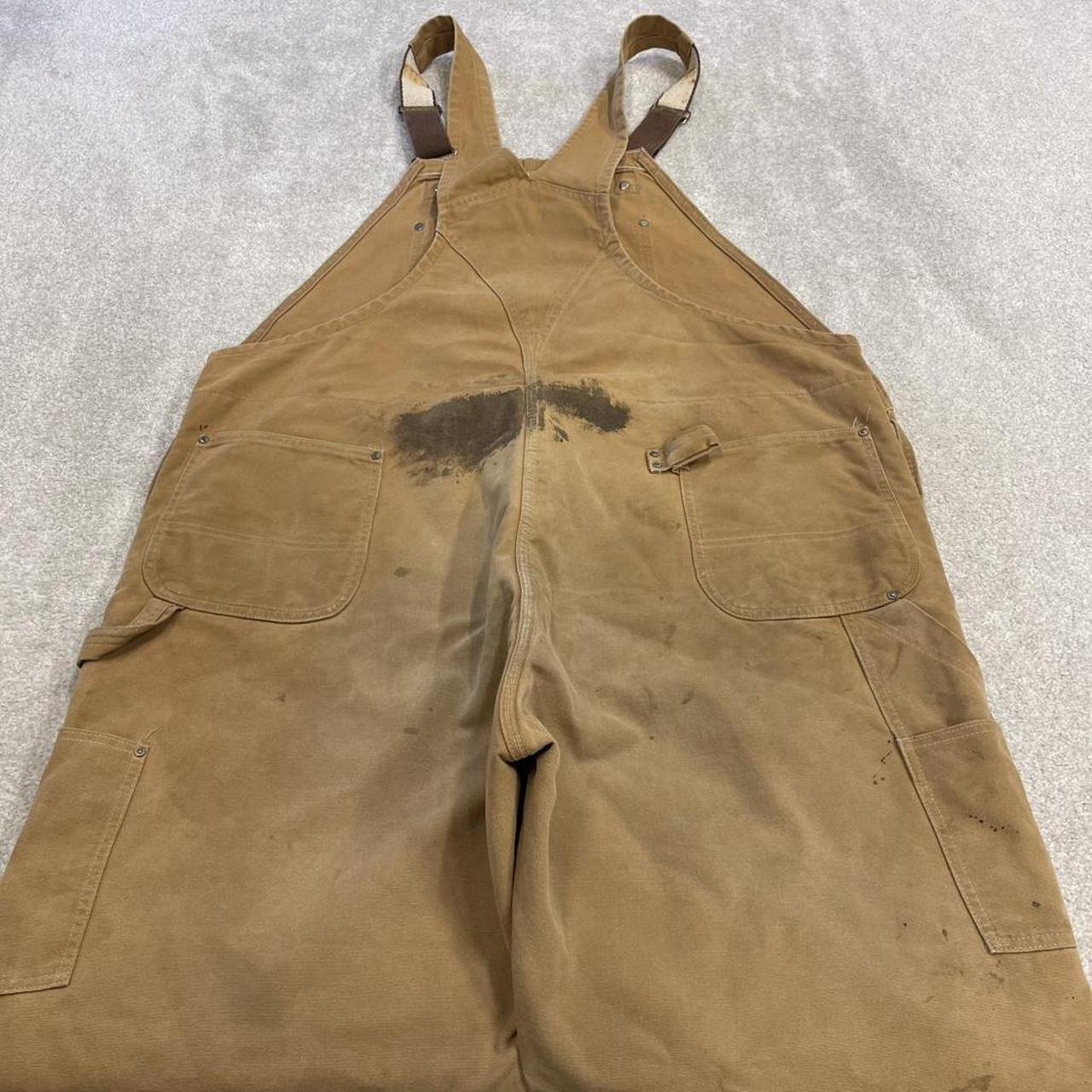 Vintage Carhartt dungarees tan brown overalls Quilted bib & brace utility workwear