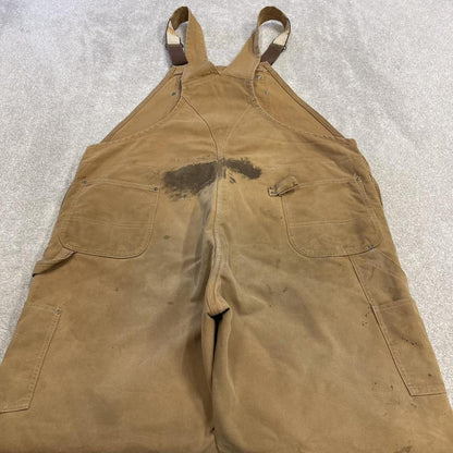 Vintage Carhartt dungarees tan brown overalls Quilted bib & brace utility workwear