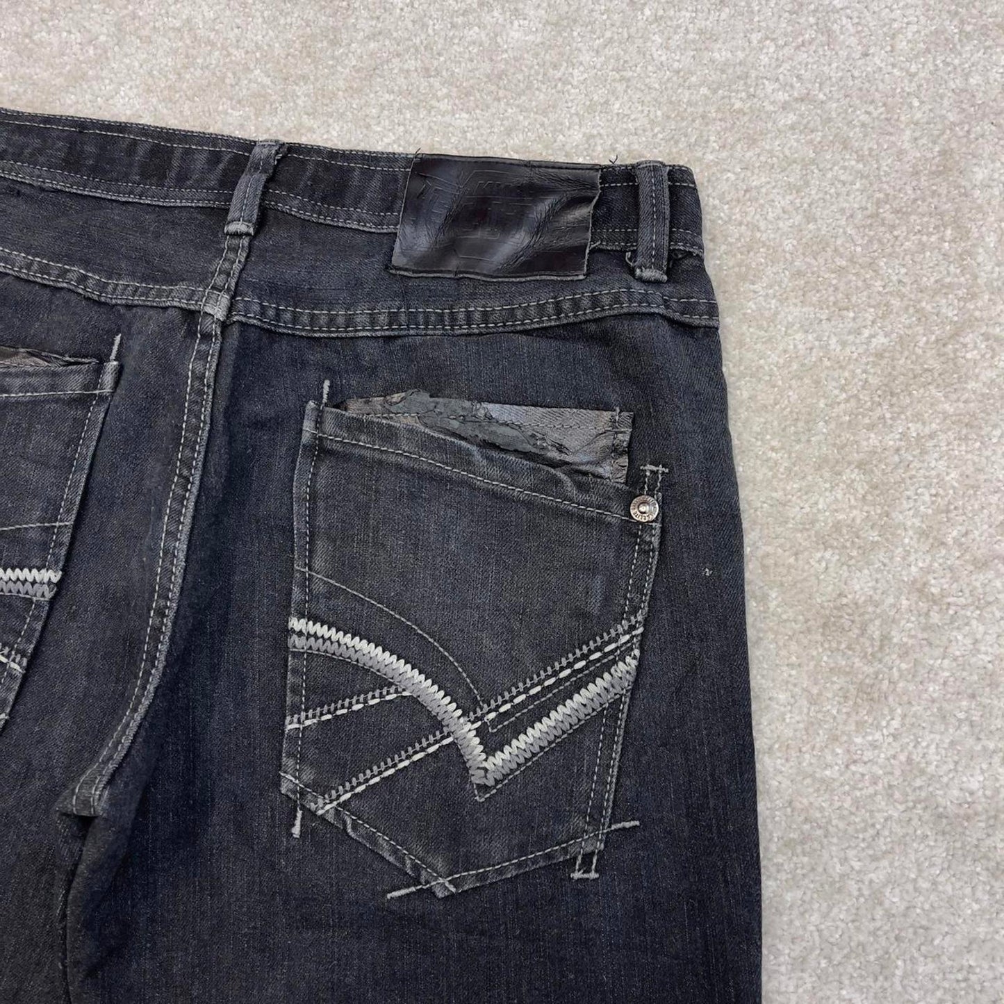 Black MMA Elite jeans W30L30 slim straight y2k 00s style jeans embroidered stitch detail