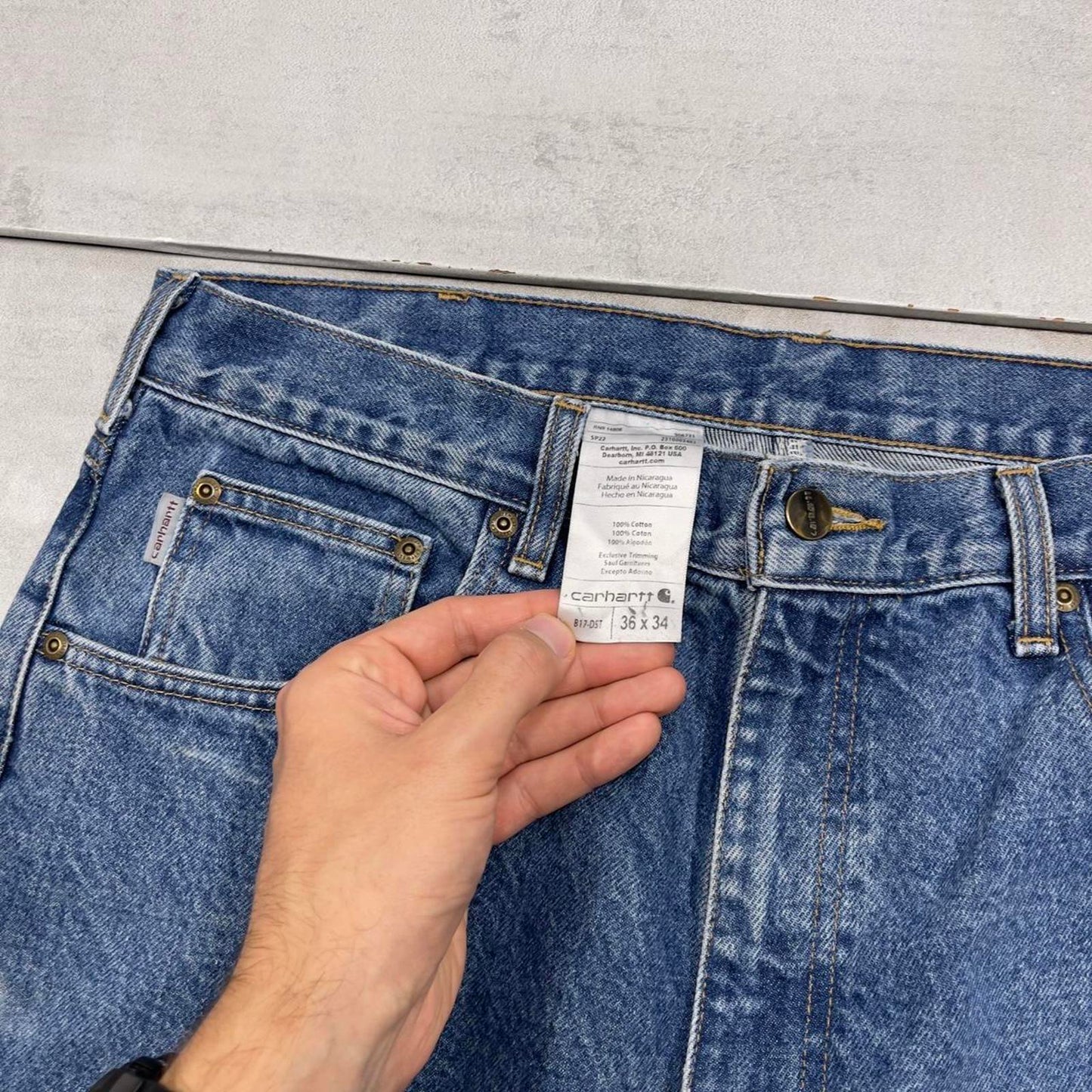 Blue Denim Carhartt jeans W36L34 90s style skater loose 5 pocket jeans