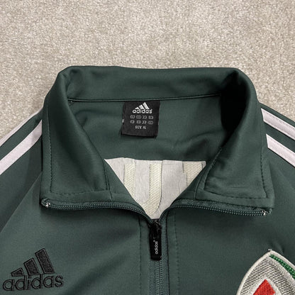 Y2K Adidas track top jacket embroidered green XL men’s Sporty tracksuit stripes, logos, zip pockets