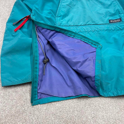 Vintage Y2K Columbia technical windbreaker jacket blue Pull over packable hooded coat pass pockets
