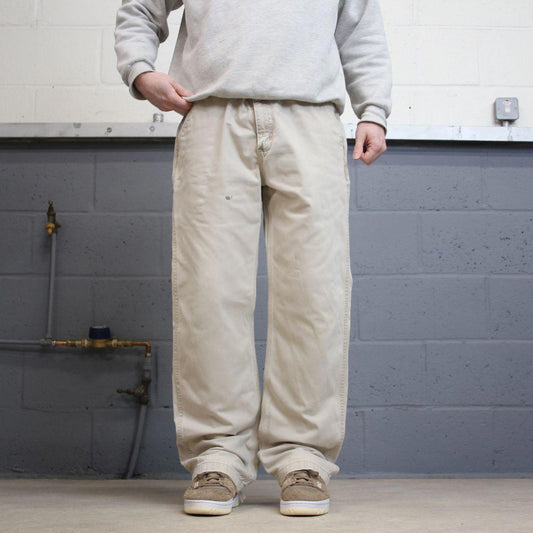 Y2K vintage carhartt carpenter pants beige Relaxed fit canvasy skate style workwear cargo pants