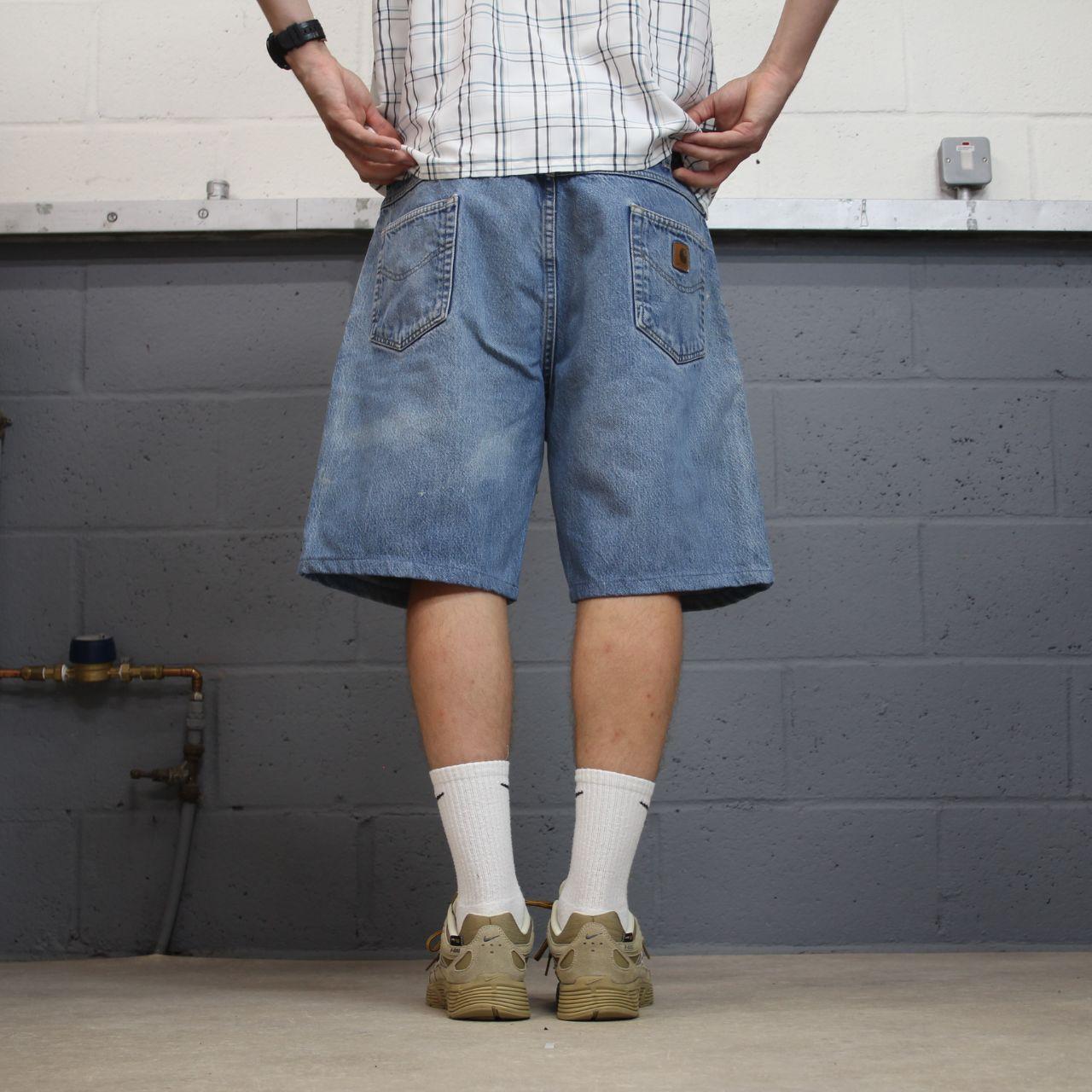 Carhartt denim shorts y2k faded blue Loose skater style work jorts