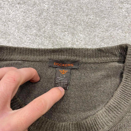 Vintage Y2K Dockers knit sweater jumper khaki Pullover lightweight knitted checkered grandad jumper