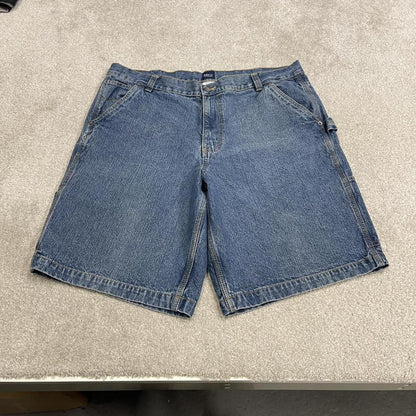 Baggy denim shorts carpenter blue Basic Editions skater style summer festival cargo jorts