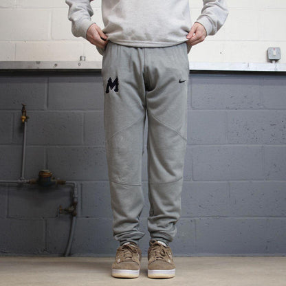 Grey Nike Trackies S y2k sportswear track pants print logo embroidered design