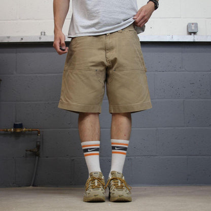Baggy carpenter shorts canvas work tan Jesse James loose skate style summer festival jorts