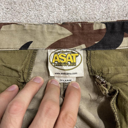 ASAT baggy camo cargo pants XXL brown Wide leg tribal camouflage pattern double knees adjustable