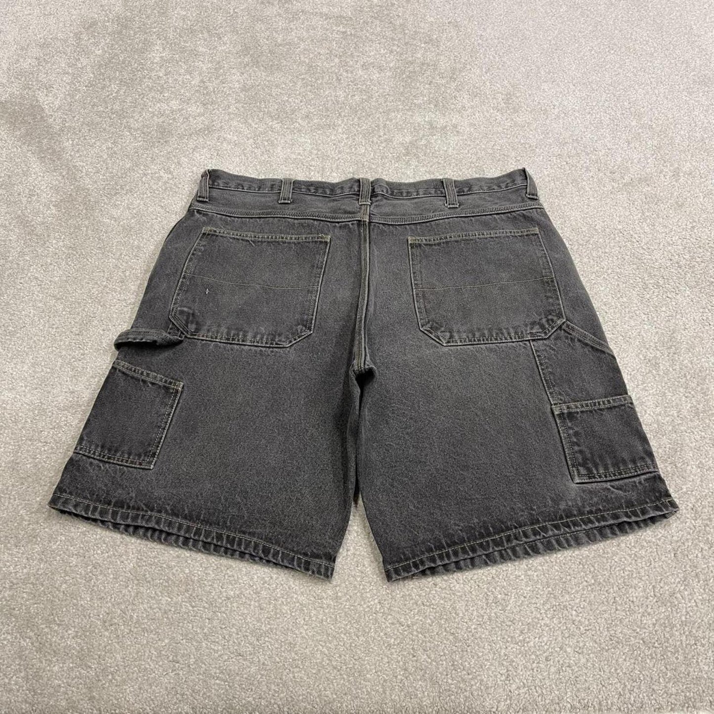 Baggy denim shorts carpenter grey Faded Glory skater style summer festival cargo jorts