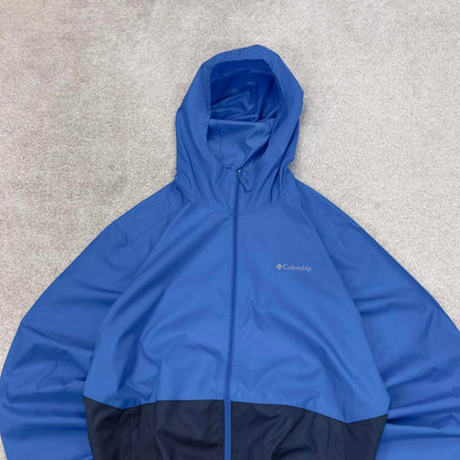 Blue Navy Columbia technical jacket M men's y2k style unlined hooded adjustable windbreaker autumn