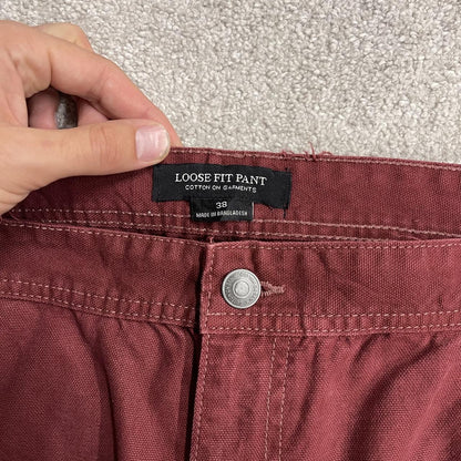 Baggy carpenter jeans y2k loose wide leg burgundy Cotton On 100% cotton skater utility cargo pants