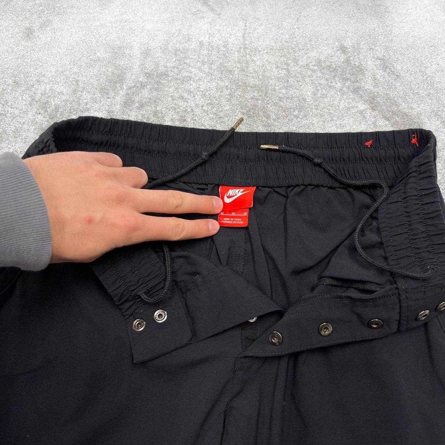 Black Nike tracksuit bottoms Medium y2k style sportswear track pants slim cuffed