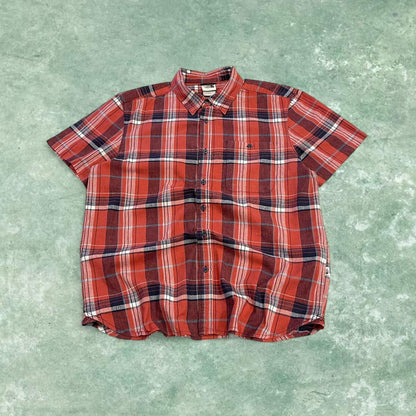 North Face checkered short sleeve shirt y2k red TNF surf style check shirt summer festival