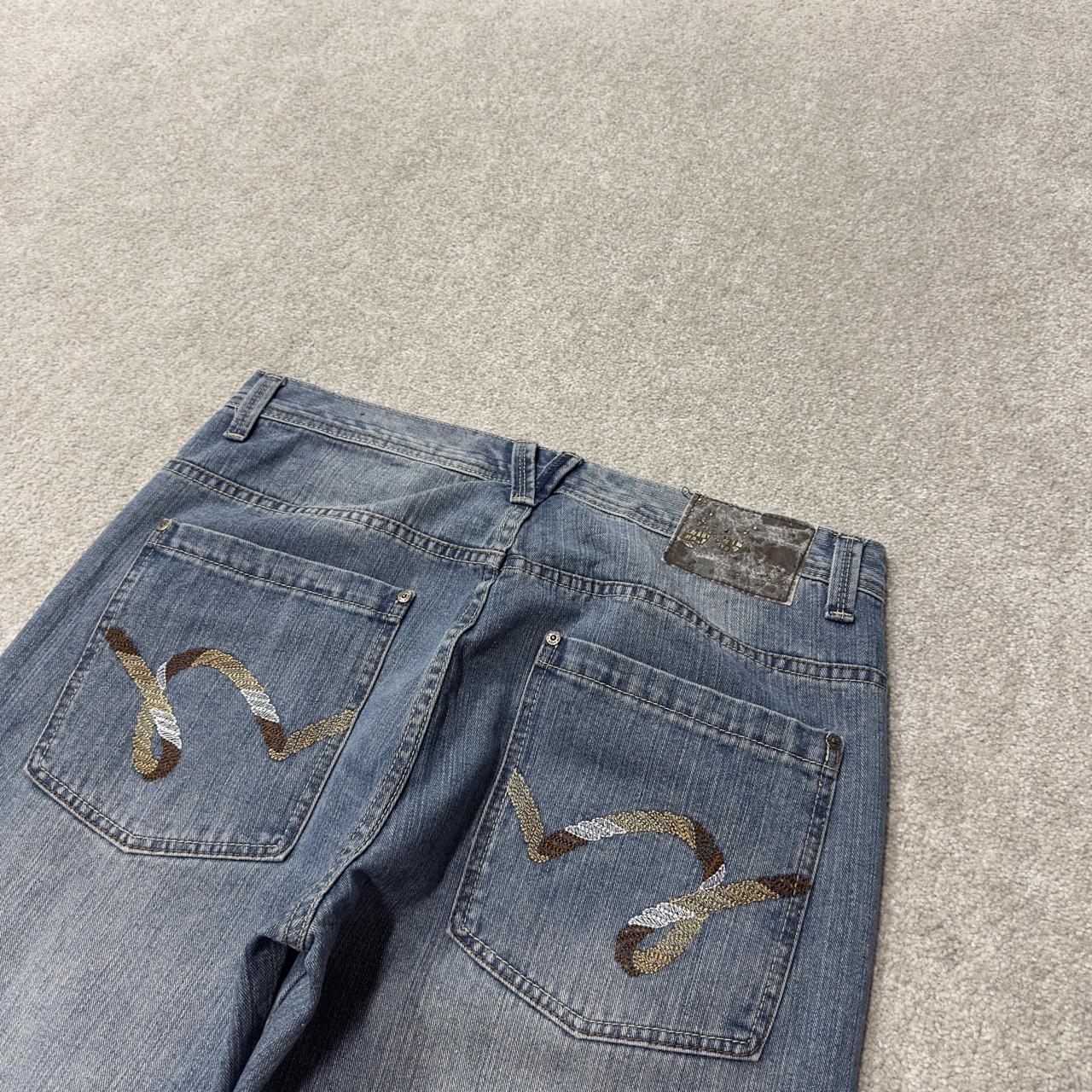 5ive Jungle Y2K embroidered jeans W38L32 blue 90s hip hop style jeans big stitch design 5 pocket