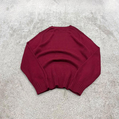 00s Nautica knit sweater jumper embroidered small men's red knitted pull over y2k 00s style