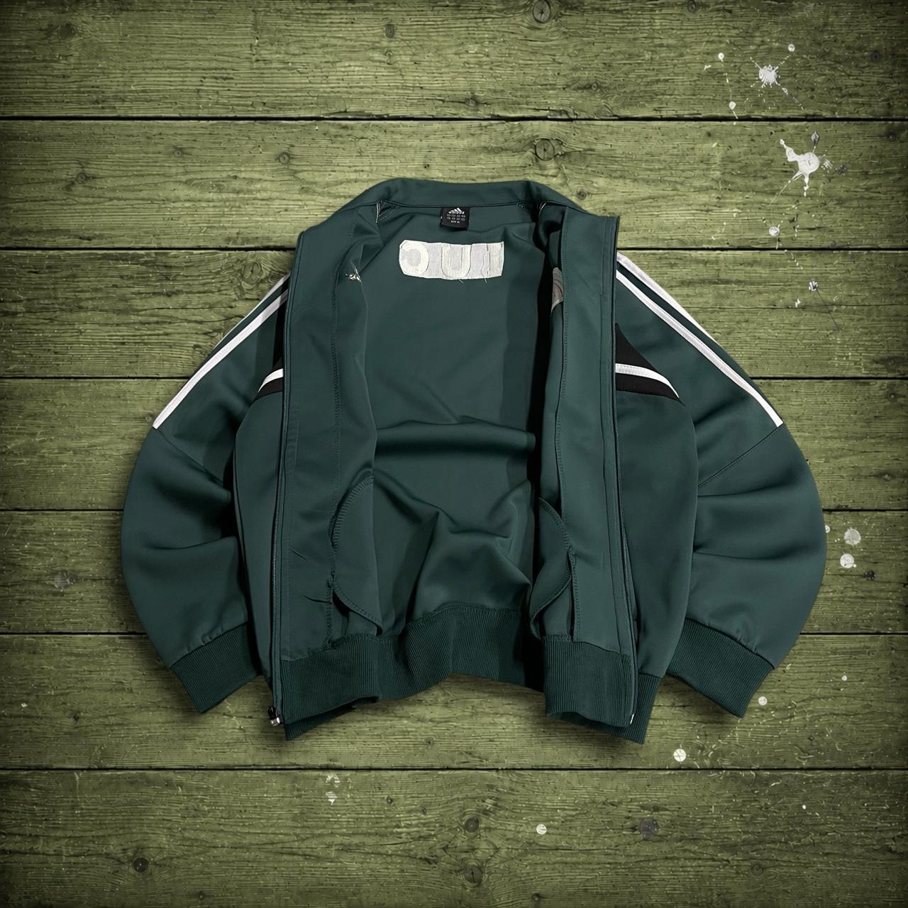 Y2K Adidas track top jacket embroidered green XL men’s Sporty tracksuit stripes, logos, zip pockets