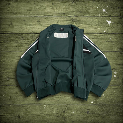 Y2K Adidas track top jacket embroidered green XL men’s Sporty tracksuit stripes, logos, zip pockets