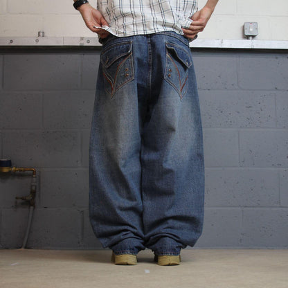 Baggy embroidered jeans loose blue denim Y2K Knockout Jeans loose surf style pants embroidered