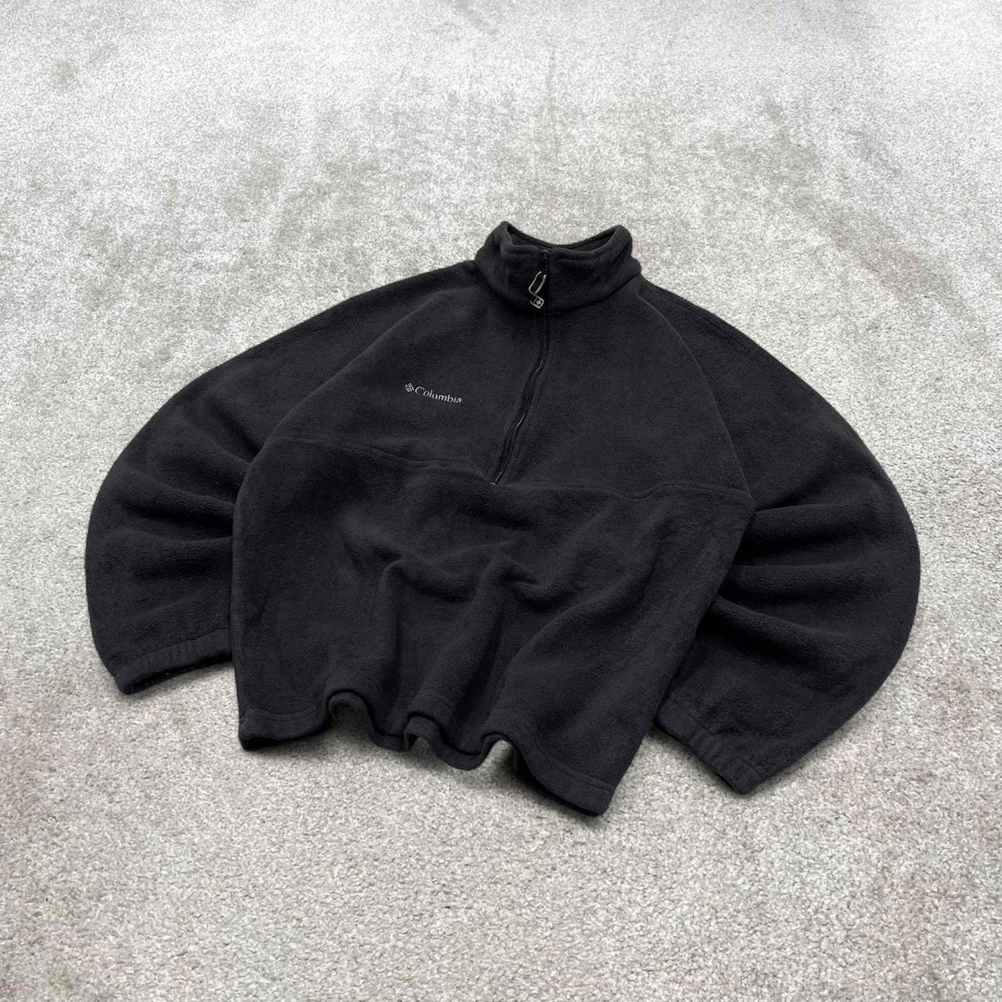 00s Columbia technical fleece boxy cropped S men's black 1/4 zip up y2k style autumn