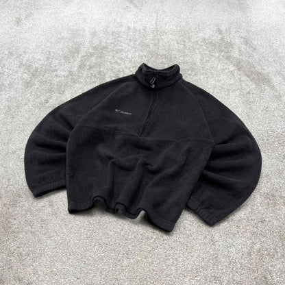 00s Columbia technical fleece boxy cropped S men's black 1/4 zip up y2k style autumn