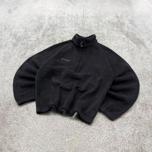 00s Columbia technical fleece boxy cropped S men's black 1/4 zip up y2k style autumn