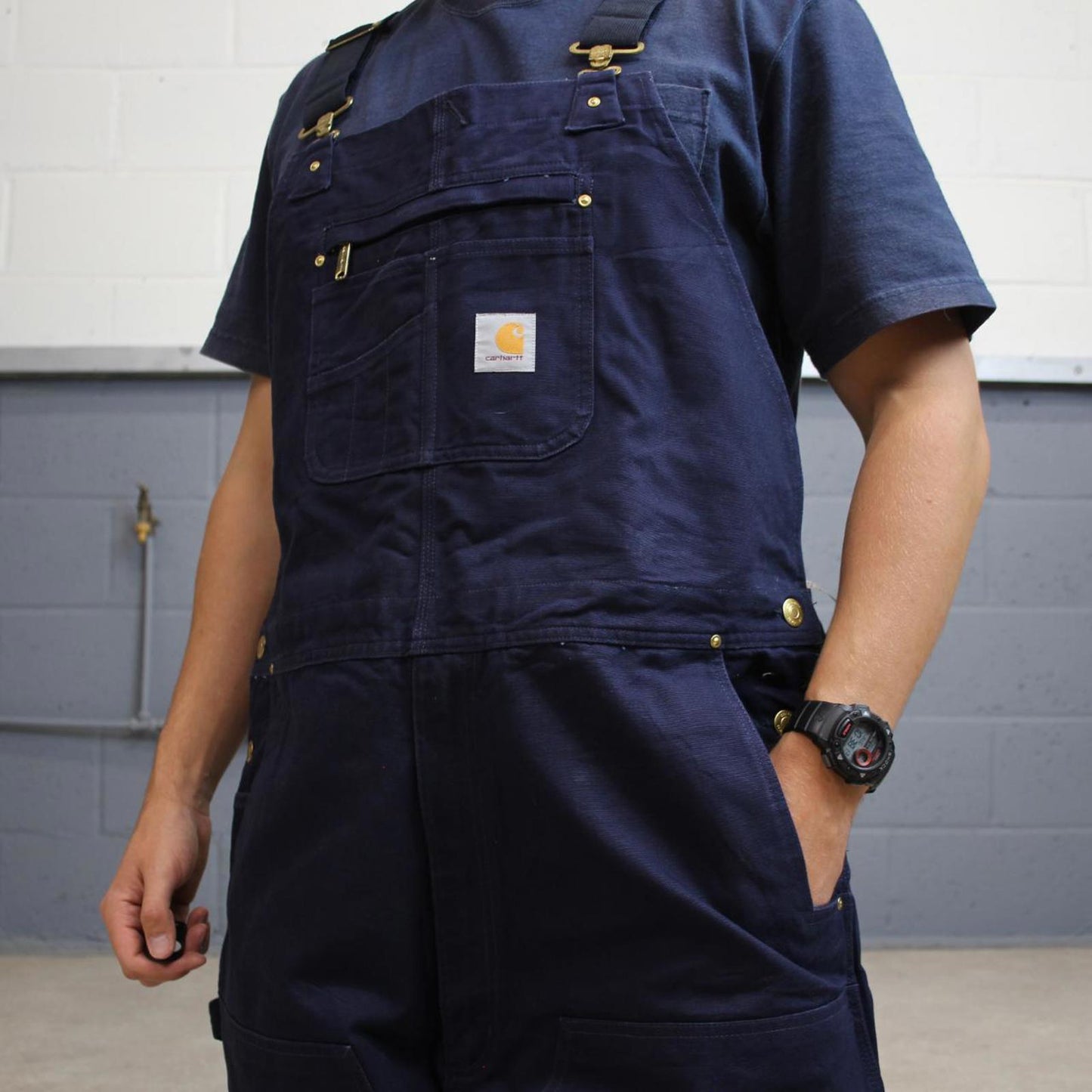 Navy Carhartt dungarees W44L34 mens canvas overalls utility worker
