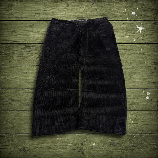Vintage baggy corduroy pants black W40L32 Wide wale chunky jumbo cord trousers, belt loops