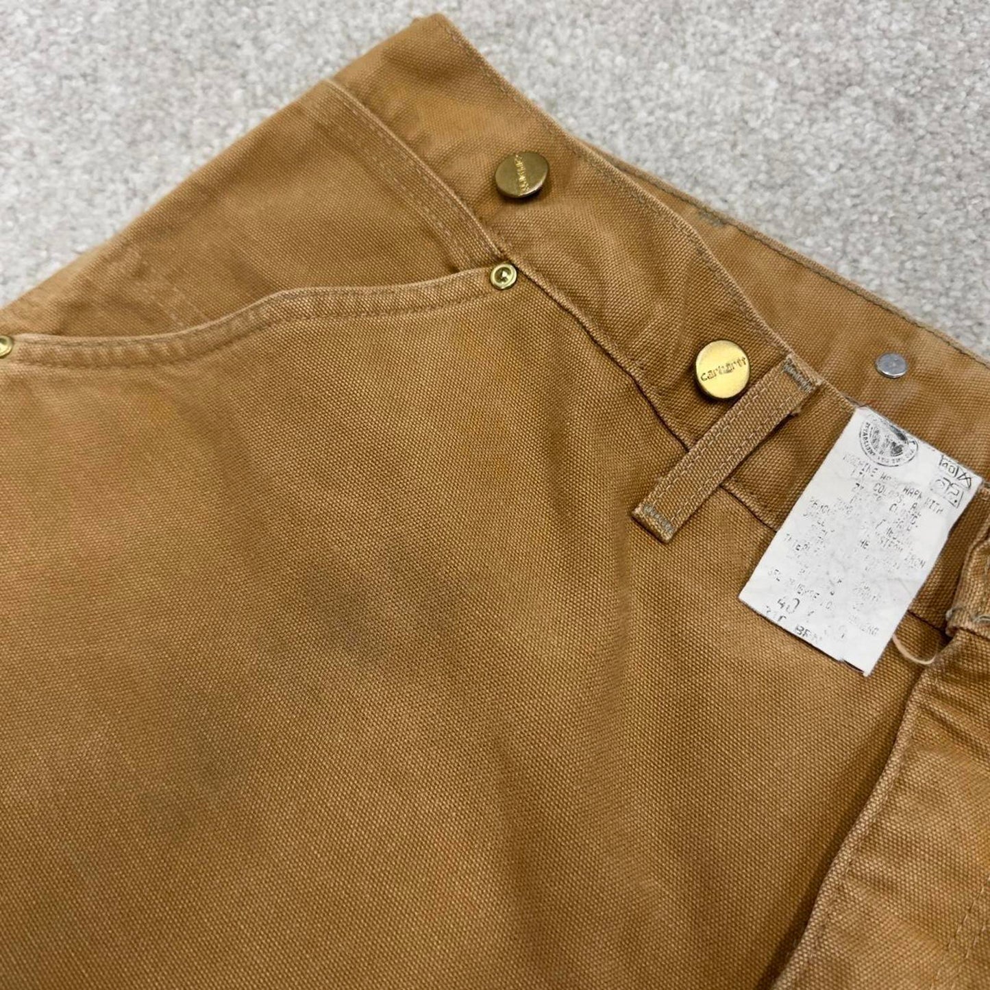 Baggy Carhartt quilt lined jeans tan brown W40L30 vintage 90s skater style canvas cargos
