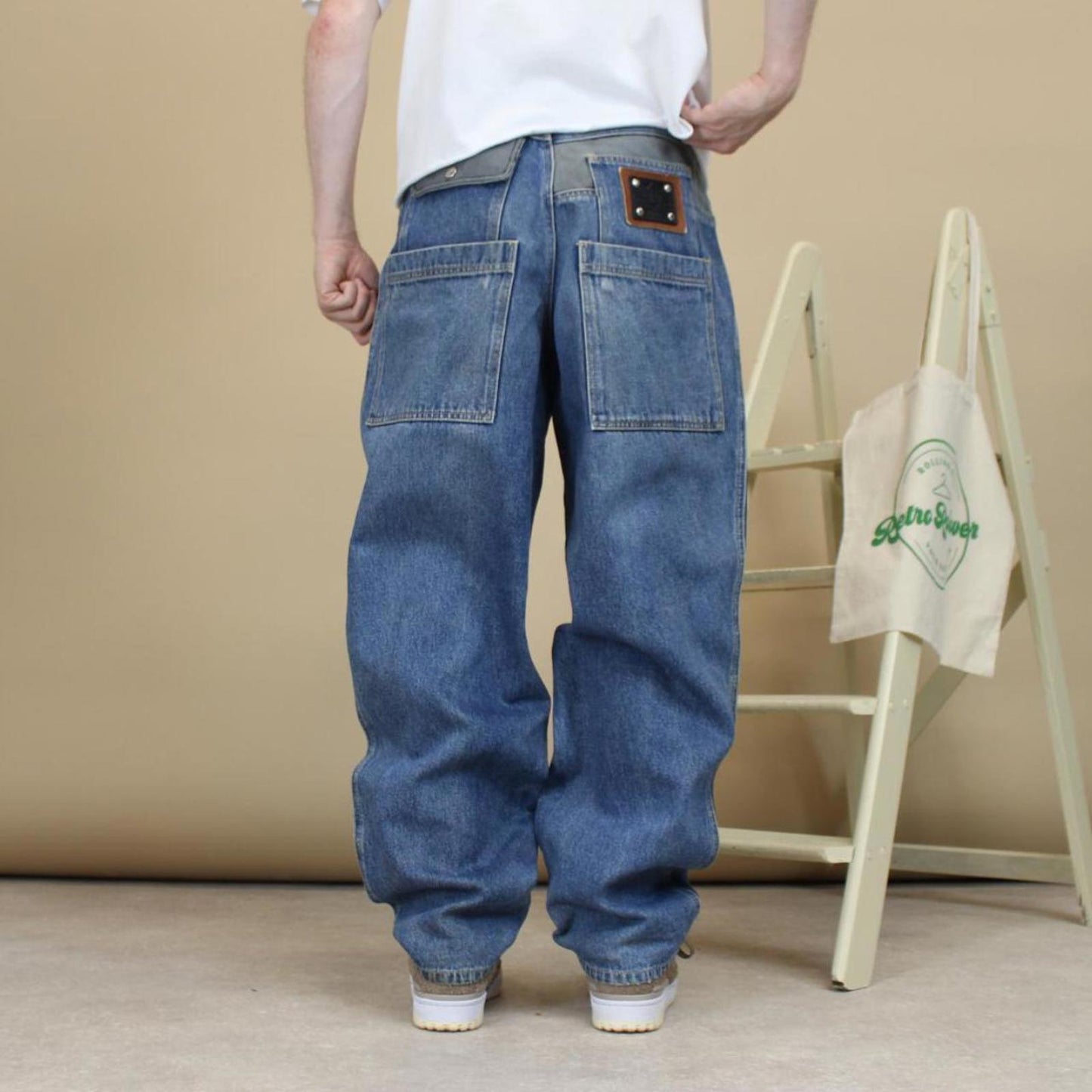 Blue baggy tapered Paco jeans W32 L32 loose Y2K denim hip hop pants