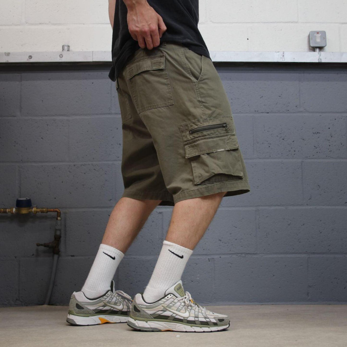 Y2K cargo shorts loose green Loose leg cargo shorts summer festival