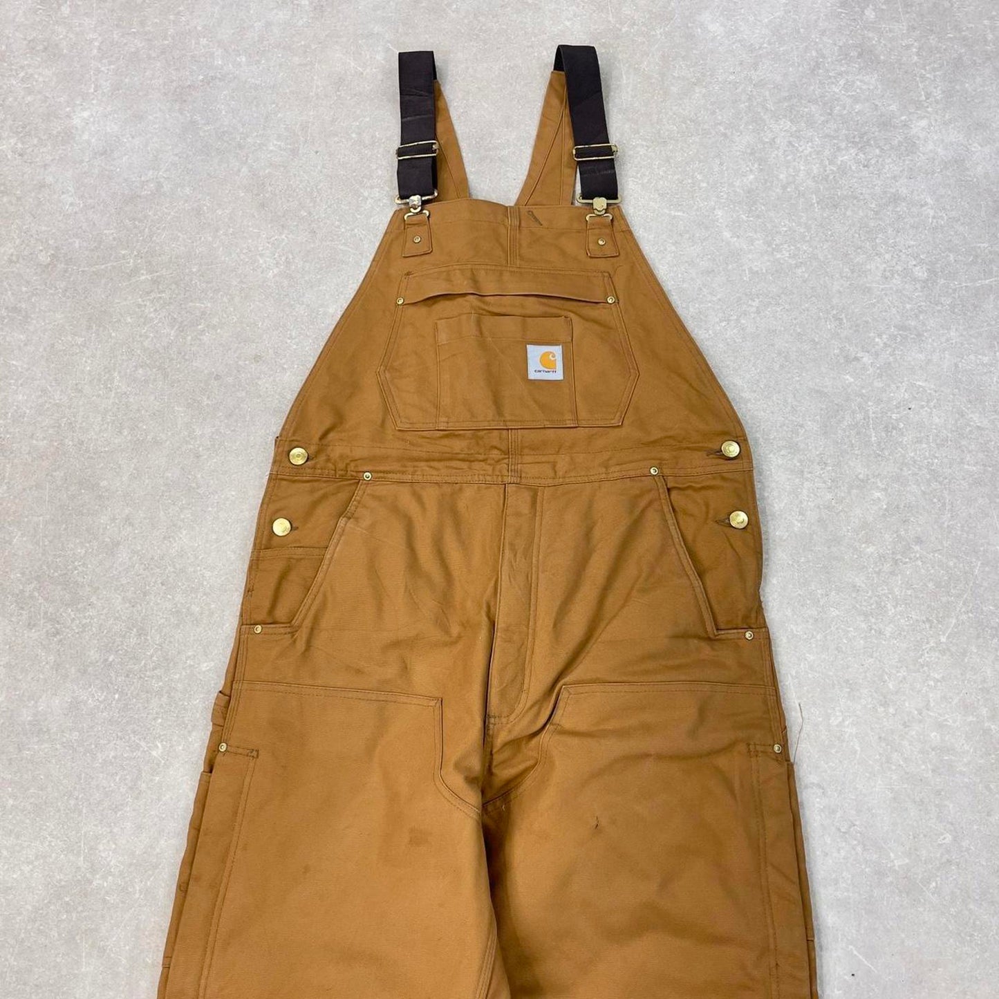 Vintage Carhartt overalls W38 L30 mens canvas dungarees Tan utility worker