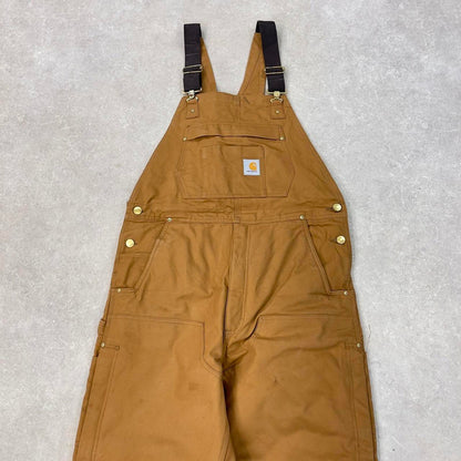 Vintage Carhartt overalls W38 L30 mens canvas dungarees Tan utility worker
