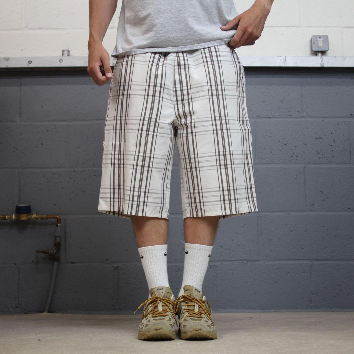 Dickies baggy checkered shorts carpenter white Chino check surf shorts long wide leg festival