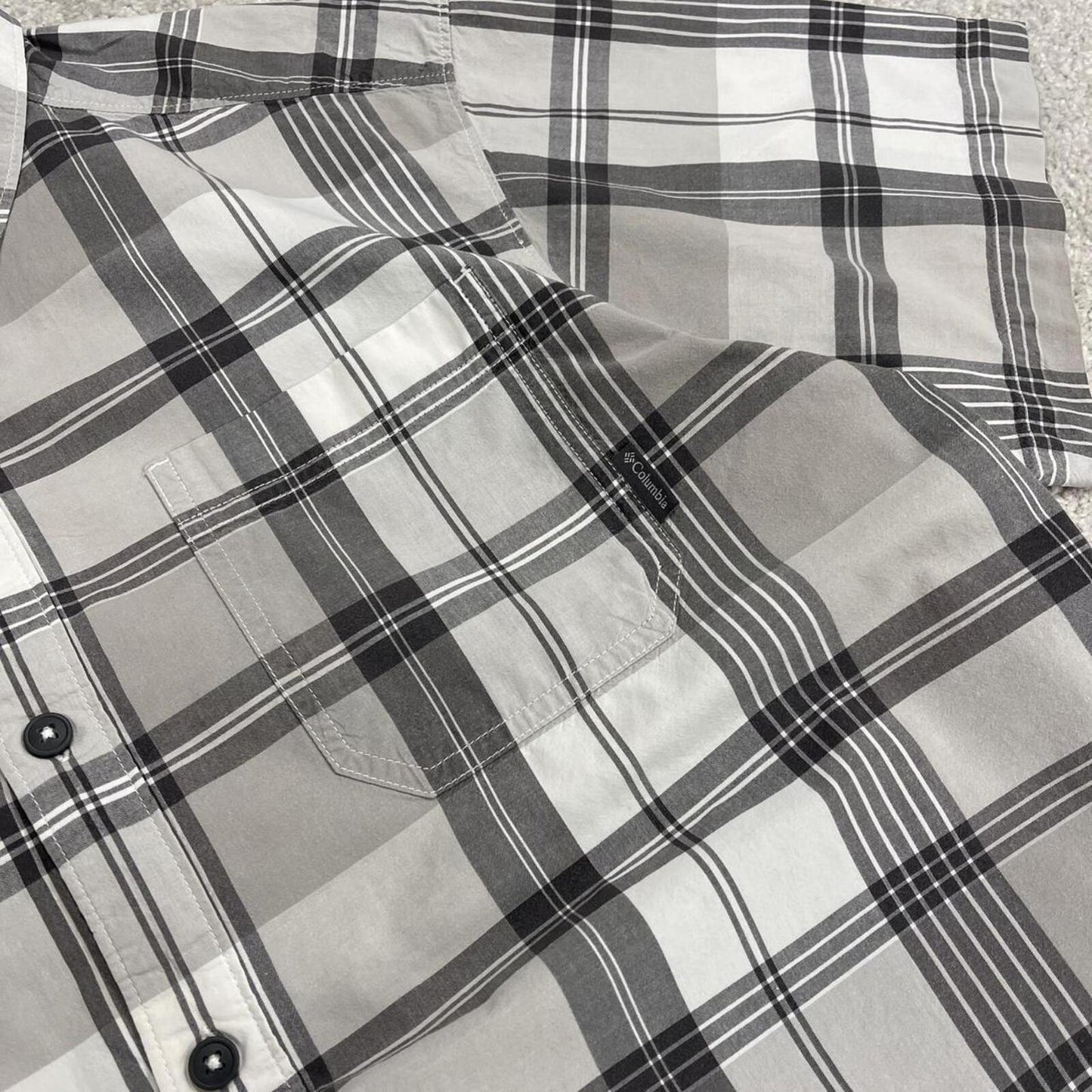 Columbia checkered short sleeve shirt grey Festival style button down summer shirt