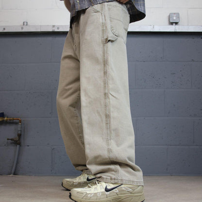 Baggy Wrangler carpenter jeans y2k washed beige denim Wide leg skater 2000s style utility cargo pant