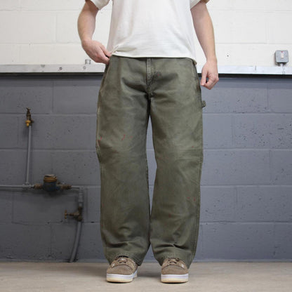 Loose Dickies carpenter jeans W36L30 90s skate style green thick canvas cargos