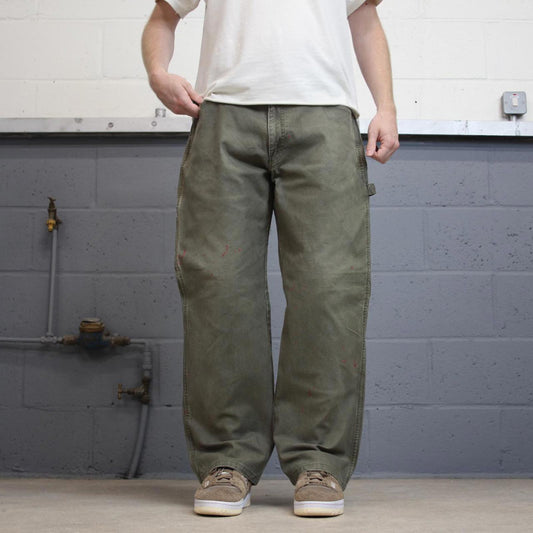 Loose Dickies carpenter jeans W36L30 90s skate style green thick canvas cargos