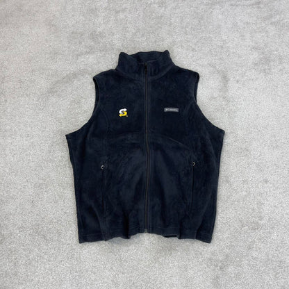 Y2K Womens Columbia technical fleece gilet XL black zip up Subway logo