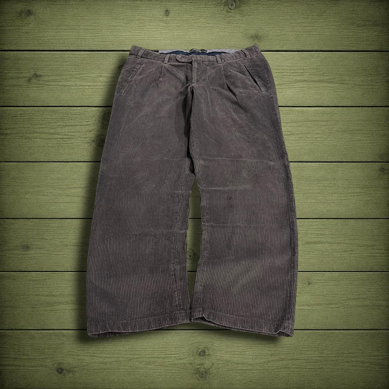 Hiltl pleated corduroy pants loose khaki grey Thick wide wale chunky jumbo cord trousers