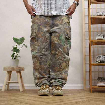 Vintage baggy camo cargo hunting pants Loose leg redhead camouflage utility combat trousers
