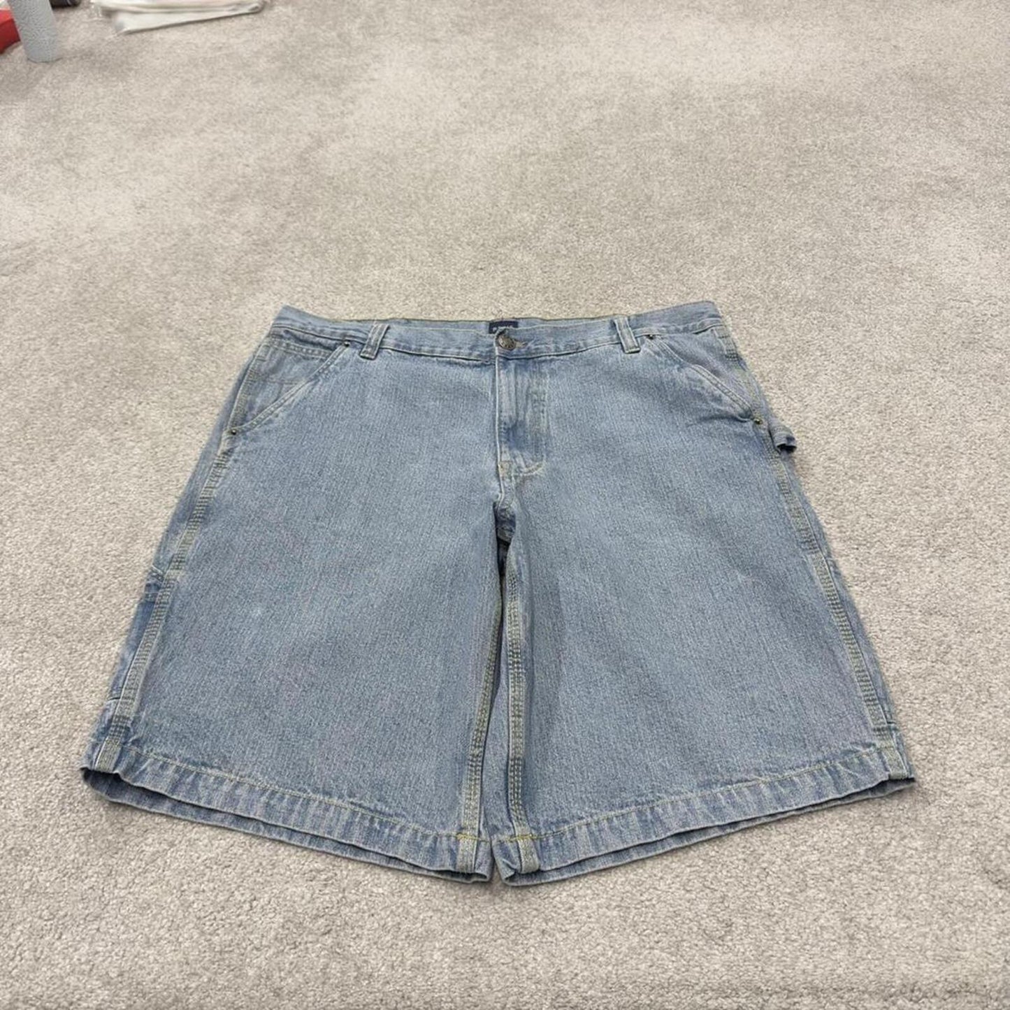 Denim carpenter shorts cargo blue Basic Editions loose leg skater style surf jorts